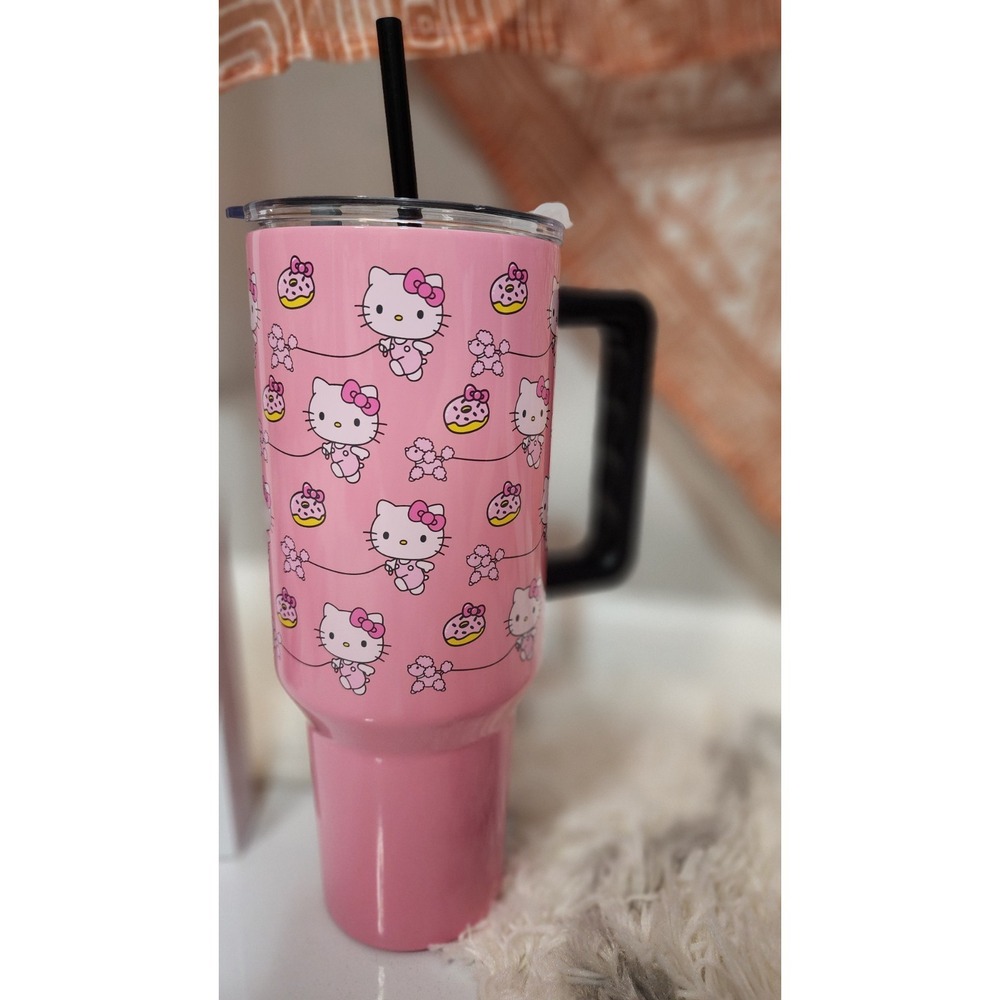 Hello Kitty Pink Insulated Tumbler with Handle and Straw